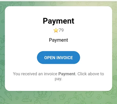 Messaggio di fattura di Telegram con il pulsante Open invoice
